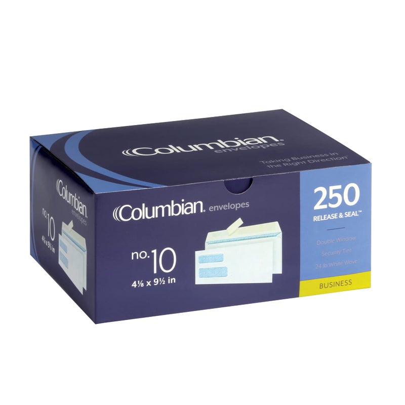 Columbian #10 Double-Window Security Envelopes, 4-1/8 x 9-1/2 Inches, Self-Sealing, for Invoices, Statements and Legal Documents, 250/Box (COLO176), White - Image 1
